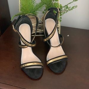 Charlotte Russe suede black  and gold heels